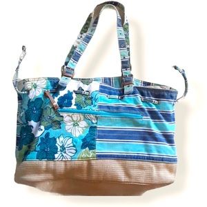 CARIBBEAN JOE CANVAS Floral Stripe Tote Purse Bag